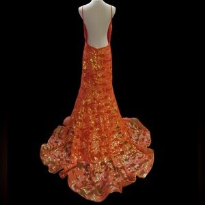 💕SOLD💕GORGEOUS Neon Orange Sequin Prom Dress